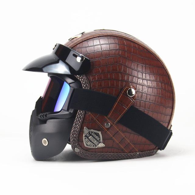 Retro Vintage 3/4 Motorcycle Helmet with Removable Mask & Sun Shield - Handy Treat