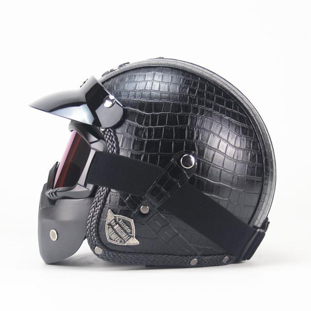 Retro Vintage 3/4 Motorcycle Helmet with Removable Mask & Sun Shield - Handy Treat
