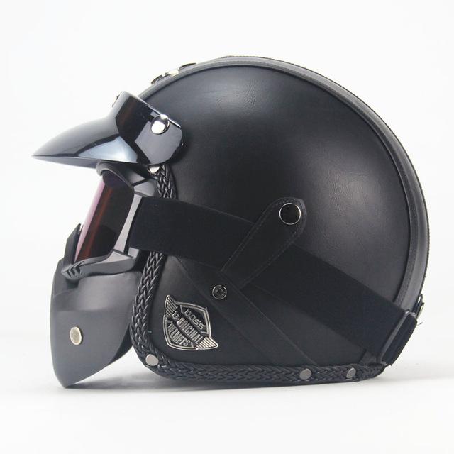 Retro Vintage 3/4 Motorcycle Helmet with Removable Mask & Sun Shield - Handy Treat