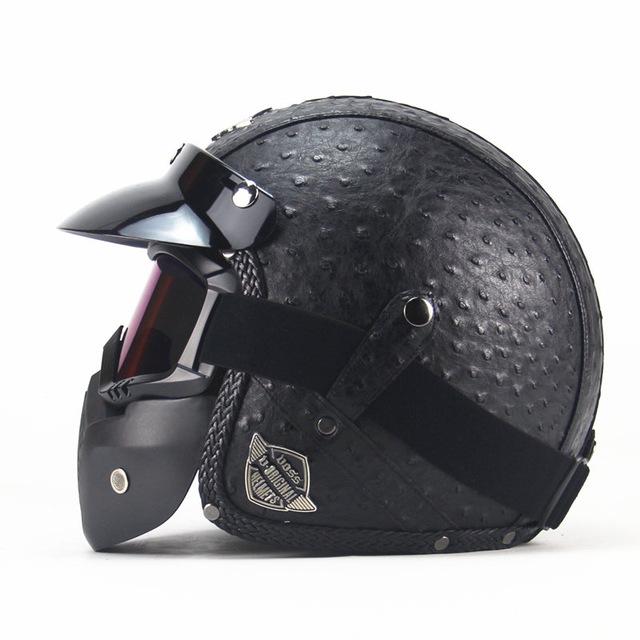 Retro Vintage 3/4 Motorcycle Helmet with Removable Mask & Sun Shield - Handy Treat