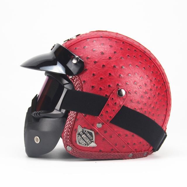 Retro Vintage 3/4 Motorcycle Helmet with Removable Mask & Sun Shield - Handy Treat