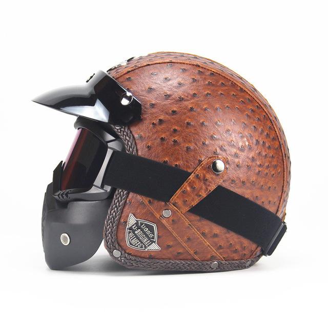 Retro Vintage 3/4 Motorcycle Helmet with Removable Mask & Sun Shield - Handy Treat
