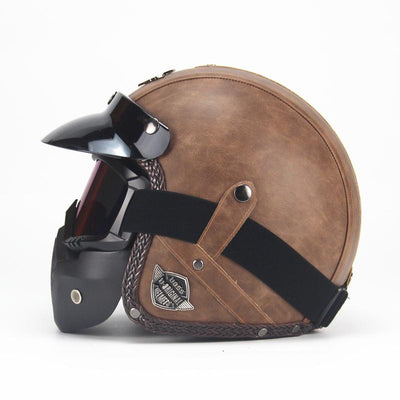 Retro Vintage 3/4 Motorcycle Helmet with Removable Mask & Sun Shield